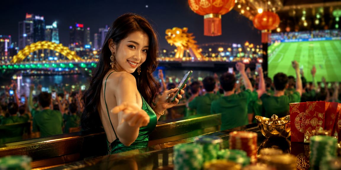 Cảnh đặt cược thể thao về đêm tại Đà Nẵng với đèn lồng rực rỡ