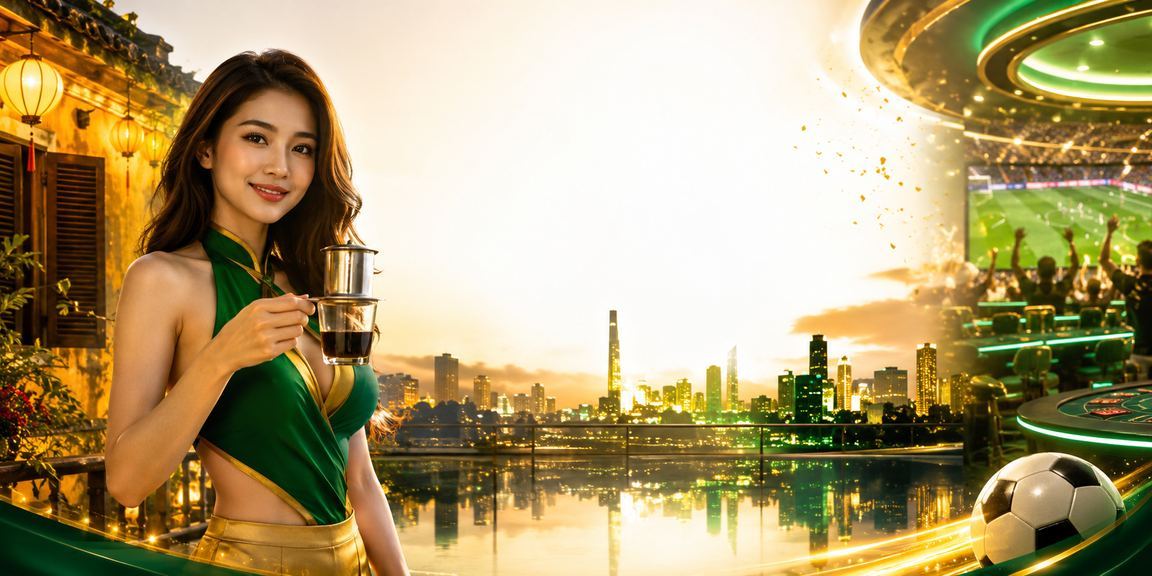 Người dùng xem kèo cá cược và uống cà phê tại quán ở Hội An vào buổi sáng