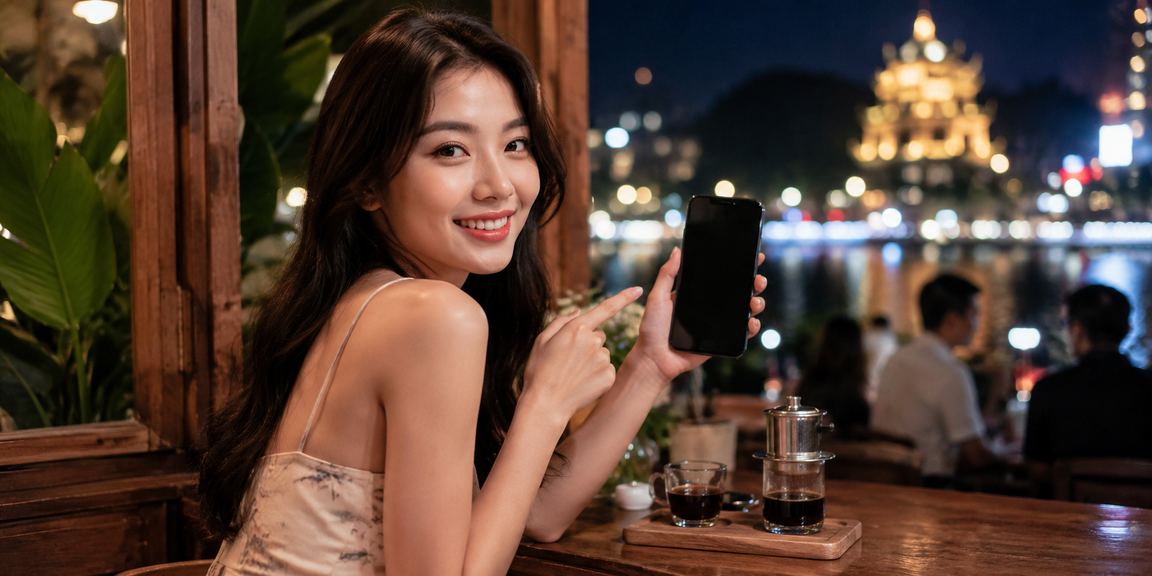 Người dùng Ninh Bình uống cà phê sáng và xem thông tin casino trực tuyến trên điện thoại