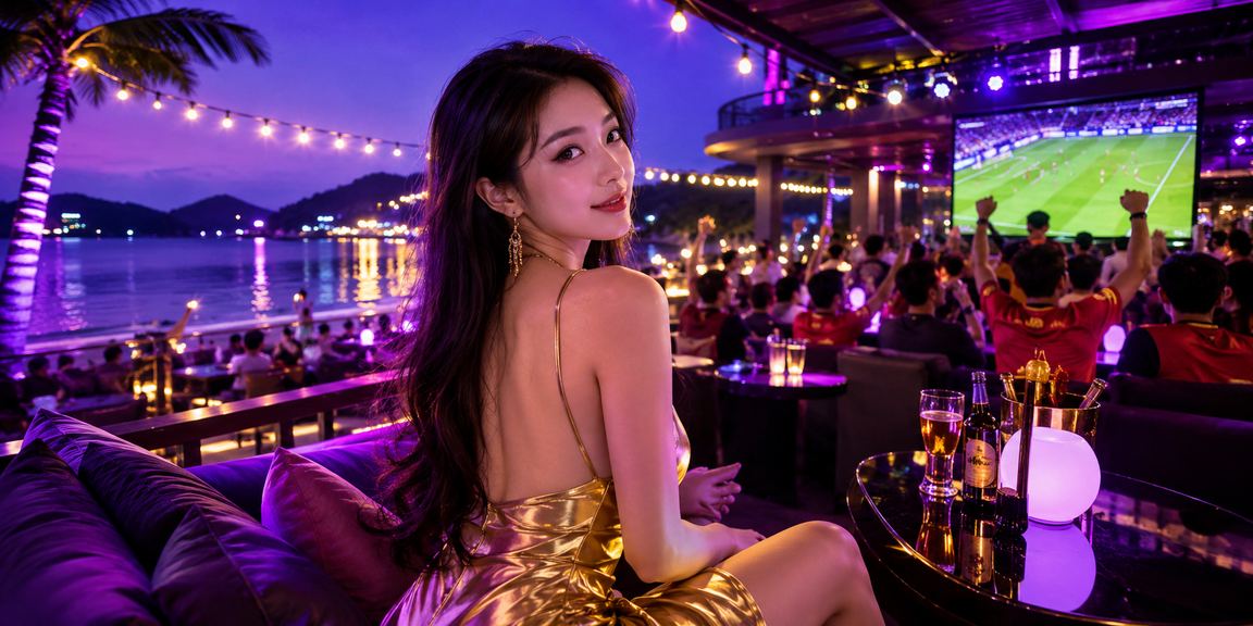 Khung cảnh casino ven biển Phú Quốc nhìn từ khu vực bãi biển vào ban đêm